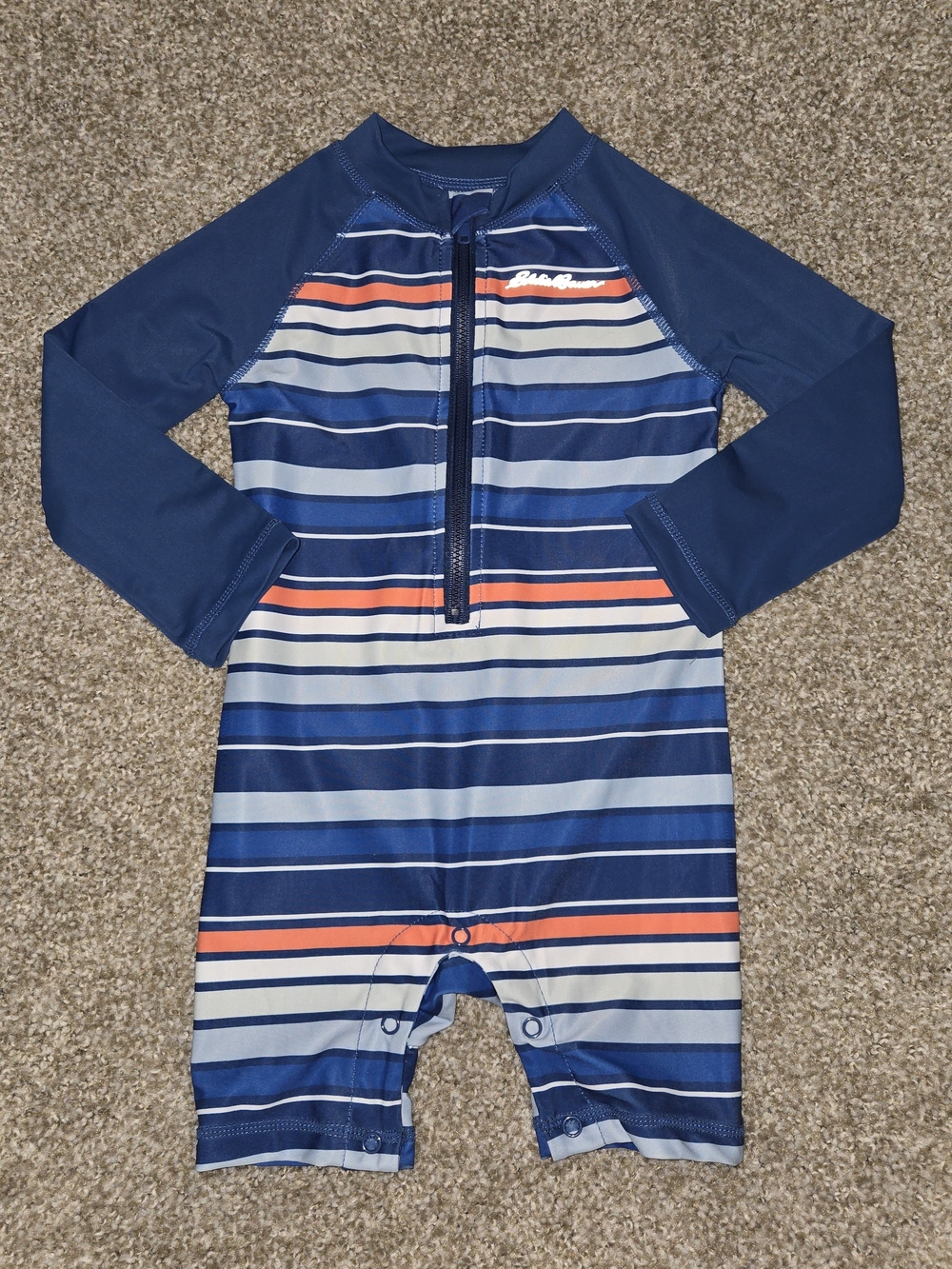 Eddie Bauer Navy, Light Blue & Orange Striped Long-Sleeve Rashguard Romper